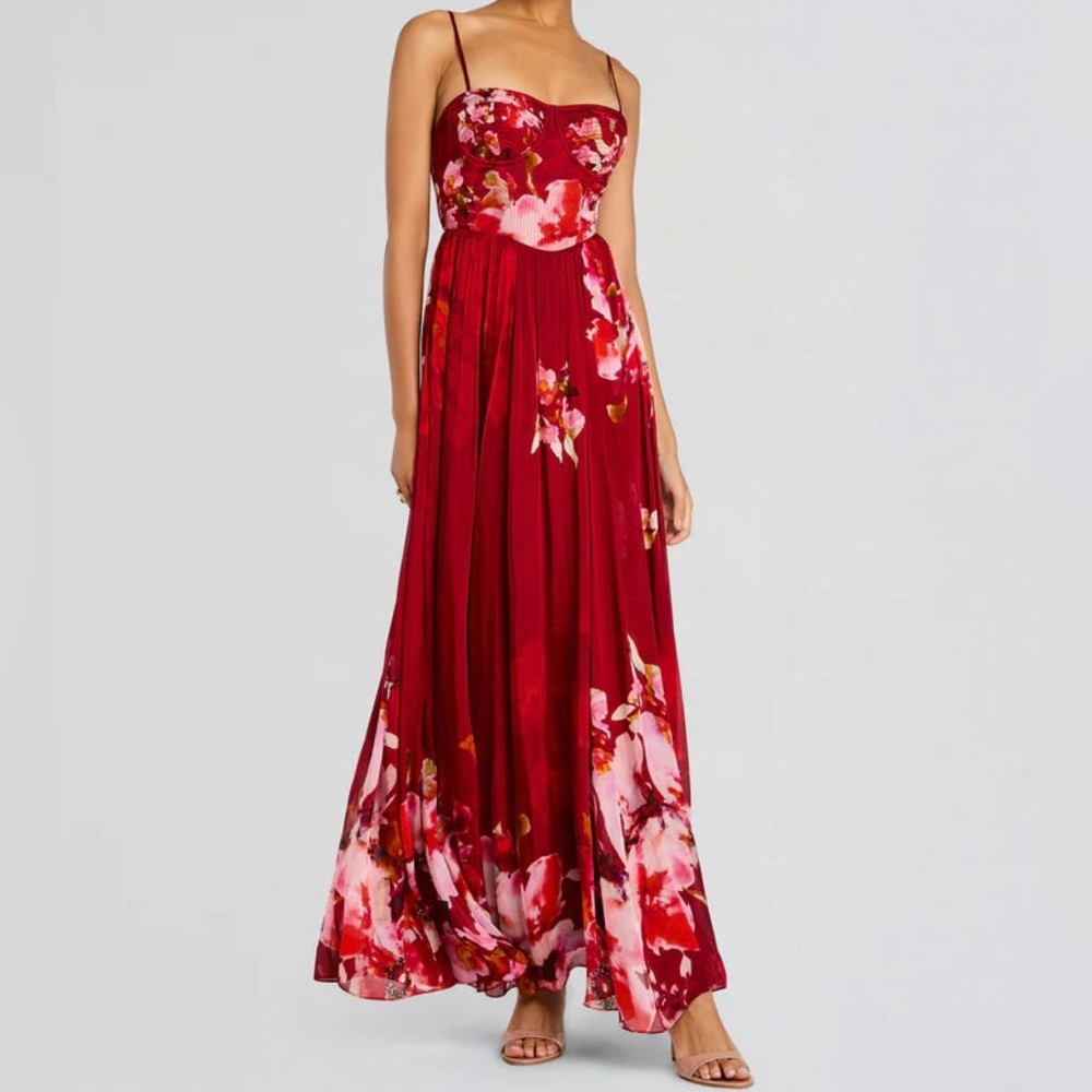 HEMANT & NANDITA Red and Pink Floral Tuhi Long Dress